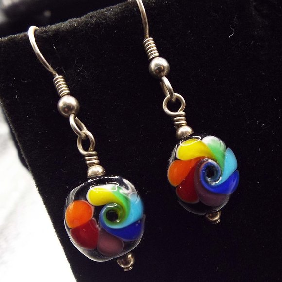 EXQUISITE & MEANINGFUL Jewelry - VINTAGE MURANO END OF THE DAY RAINBOW MILLIFIORE FASHION EARRINGS 15